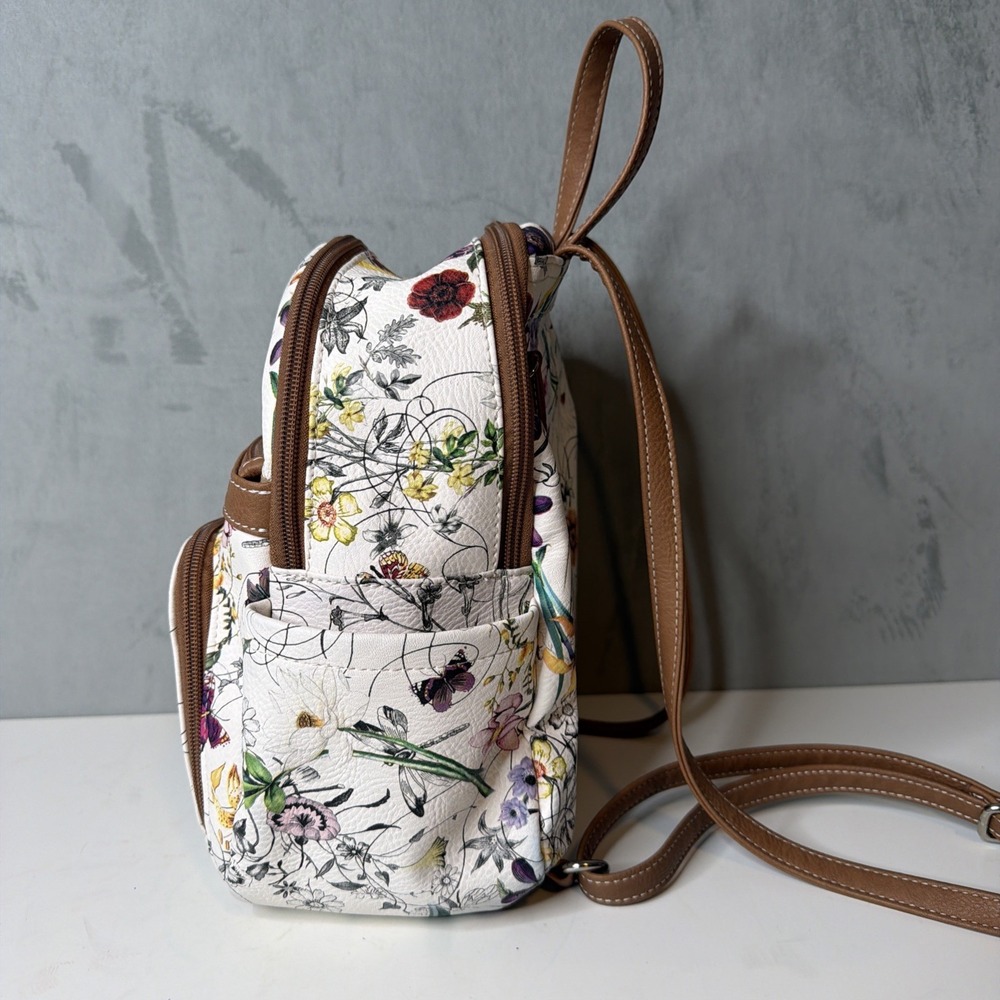 MultiSac Floral Mini Backpack White Butterfly Print Convertible Purse NWOT - Picture 5 of 11